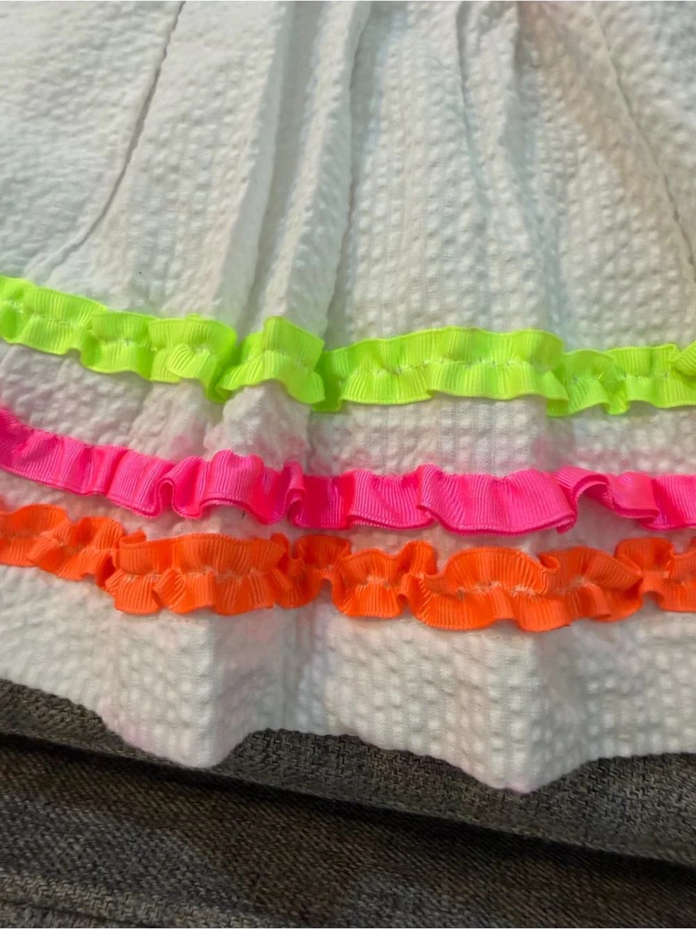 BlueBeri Boulevard White Seersucker Dress Orange Lime Pink Neon Trim size 12m